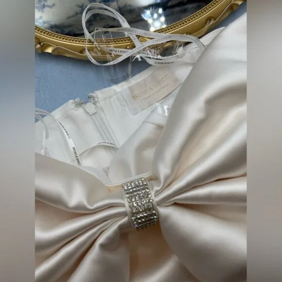 🆕 BRONX & BANCO 🧿 NWOT Evie White Strapless Bow Mini Dress, Sz XS US 2 - Picture 12 of 13